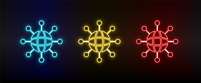 Neon icons. Database server network. Set of red, b