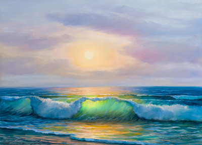 海景画。海浪。