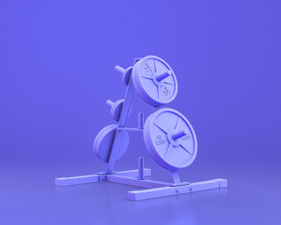 健身器材，在单色蓝色背景，笼头重量，3d渲染