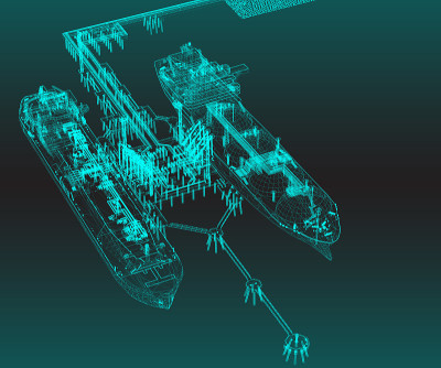 有两艘气体运输船的泊位方案。3 d渲染