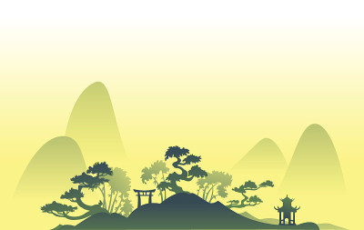 抽象的亚洲景观与丘陵