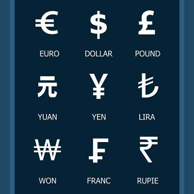 货币符号，货币和加密货币收集。