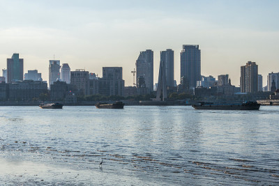 中国上海黄浦江日落