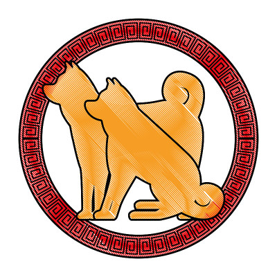 中国双狗圆框装饰