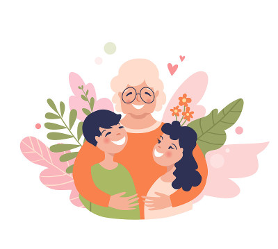 奶奶和孙子拥抱在一起。
