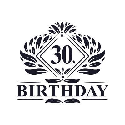 30岁生日标志，奢华30岁生日庆典。