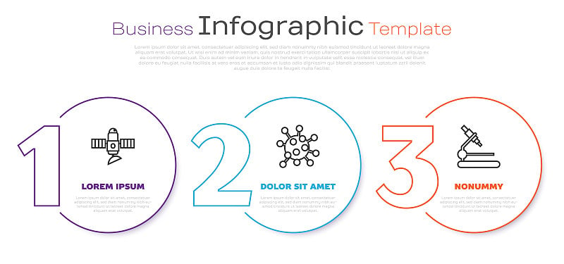 设卫星、细菌、显微镜。业务信息模板。向量