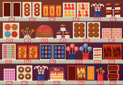 糖果在商店的摊位或摊位