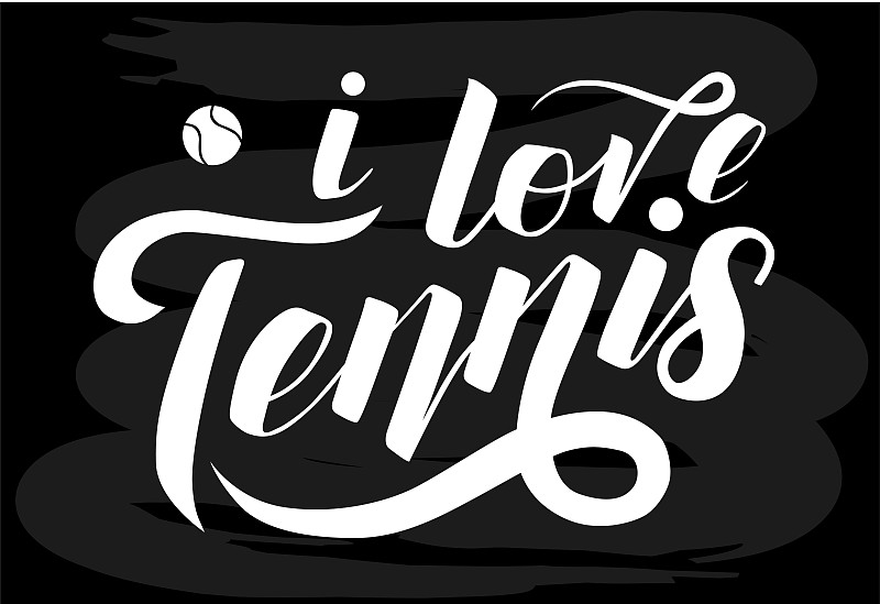 I love Tennis custom lettering text with tennis ba