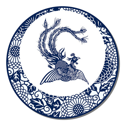 中国传统青花瓷，凤凰