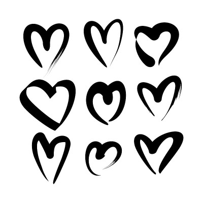 Set of Black hand drawn heart