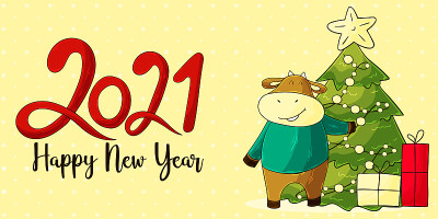 2021年新年快乐儿童插图。中国新年2021年是牛年