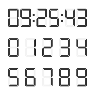 一组电子数字的矢量图像。数字时钟。