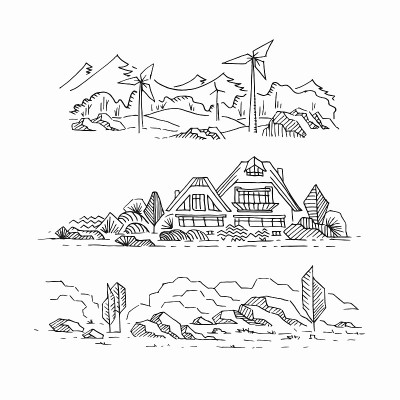 三幅手绘生态景观草图