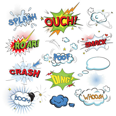 Comic colored speech bubbles in pop art style