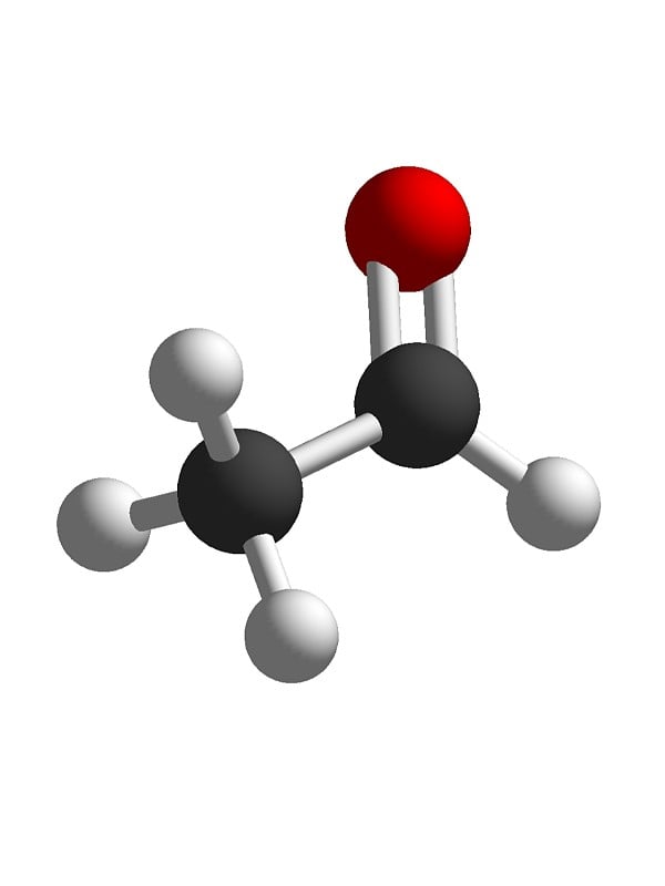 乙醛三维分子结构分离在白色背景化学乙醛分子