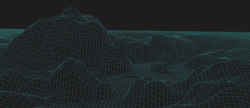地形线框网格的3D渲染图