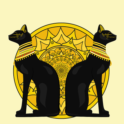 两个埃及猫在一个黄色圆圈的背景