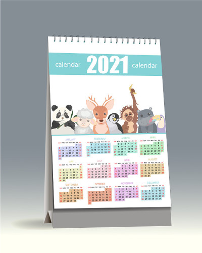 Calendar 2021. Cute 2021 calendar for kids. Templa