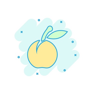 Apricot fruit icon in comic style. Peach dessert v
