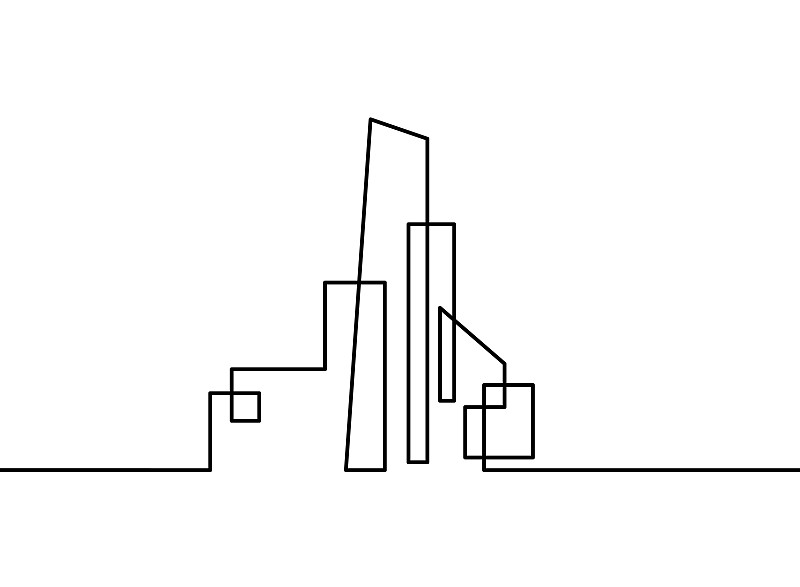 抽象的建筑就像白色背景上的连续线条