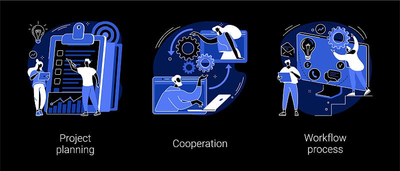 业务流程抽象概念矢量插图。