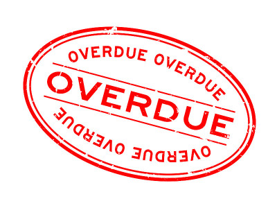 Grunge red overdue word oval rubber seal stamp on 