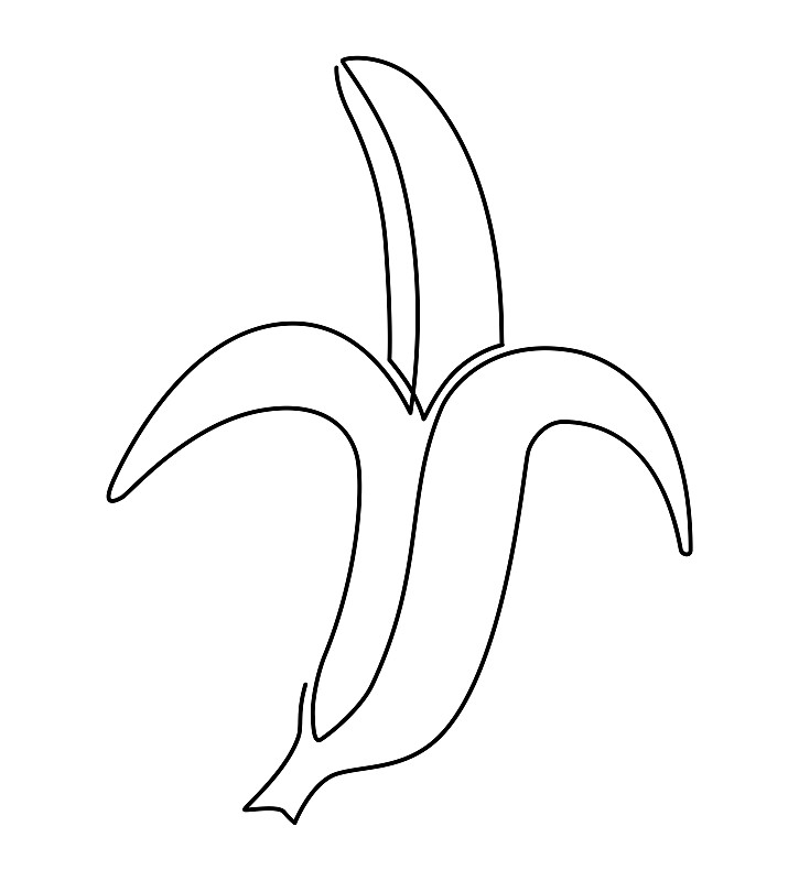 香蕉,去皮的一半。连续的线条画。矢量插图。