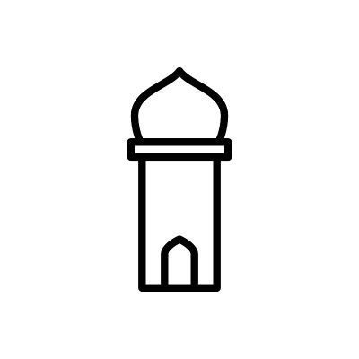 伊斯兰清真寺塔图标。穆斯林祈祷标志的位置。斋月贾巴尔。