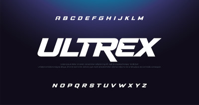体育现代斜体字母字体。排版城市风格字体技术，数字，电影标志设计。矢量图