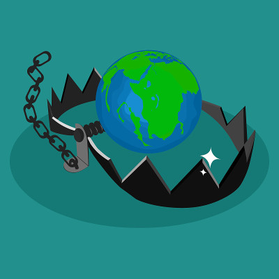 The world and trap. The world is trapped. Concept 