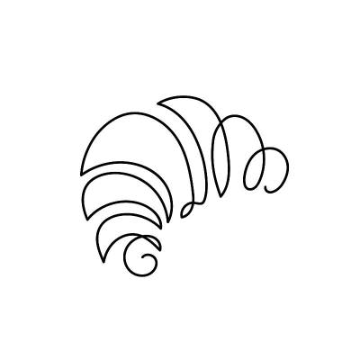 连续一条线画羊角。烘焙店Logo概念。用一条线抽象手绘糕点。传统的法式糕点早餐。时尚潮流的向量。