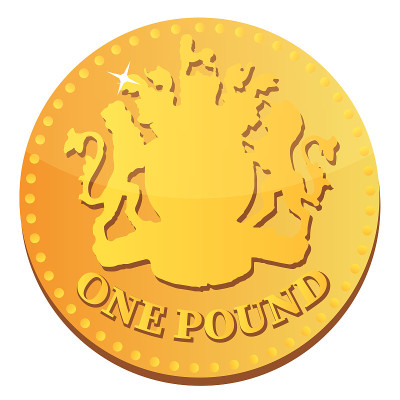 英国货币金币，一英镑带有盾形纹章
