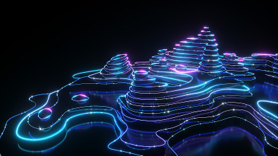 摘要城市霓虹景观概念设计三维渲染，创新技术和数据创意插画