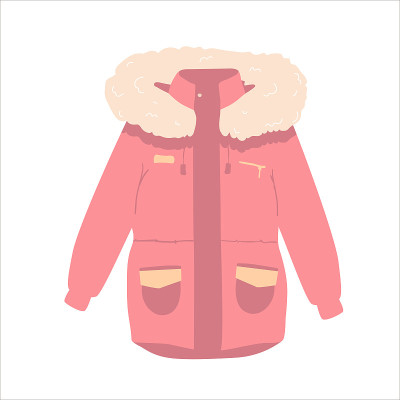 红色冬季拉链羽绒服孤立向量上的白色背景。与毛皮大衣。手绘平