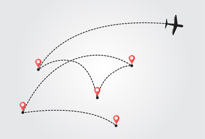 飞机飞行路线，矢量图