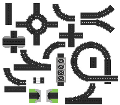 孤立的可连接公路要素的集合。顶视图的位置。矢量图