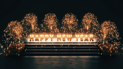 新年快乐，黄金夜烟花