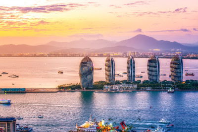 航拍海南岛风景和傍晚日落