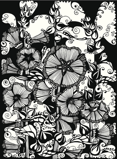 矢量插图与观赏锦葵花