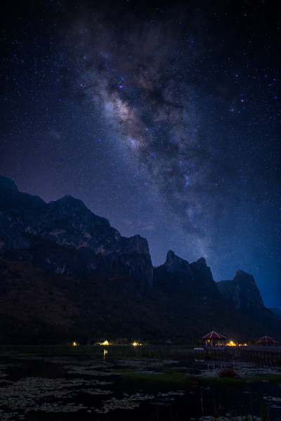 在泰国普拉楚布基里汗省的考山姆罗伊约国家公园，夜空中的银河景观。