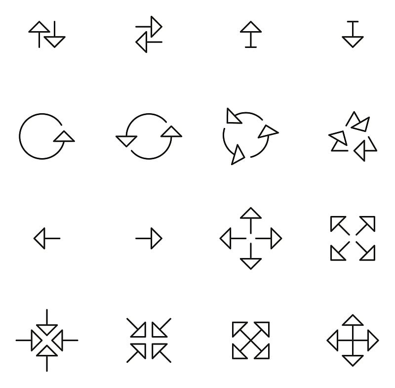 箭头或导航指针图标细线矢量插图集