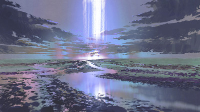 夜空中的瀑布夜景