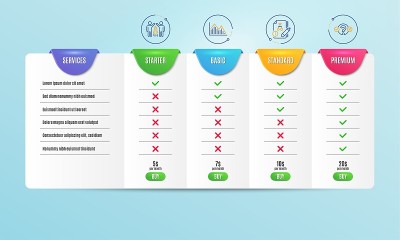 Investment graph, Partnership and Algorithm icons 