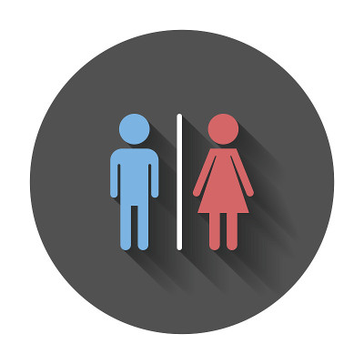 厕所，马桶平面矢量图标。男人和女人签字