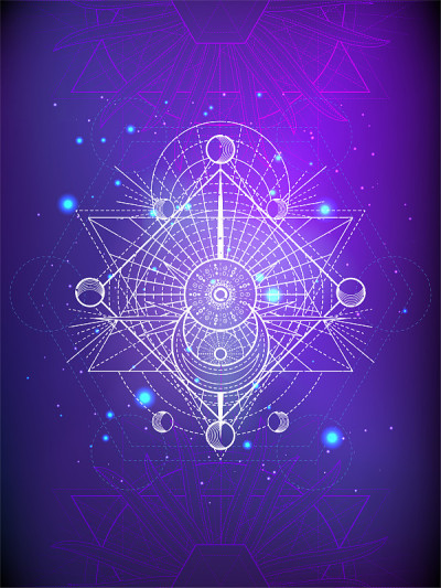 抽象背景上神圣几何符号的矢量插图。
