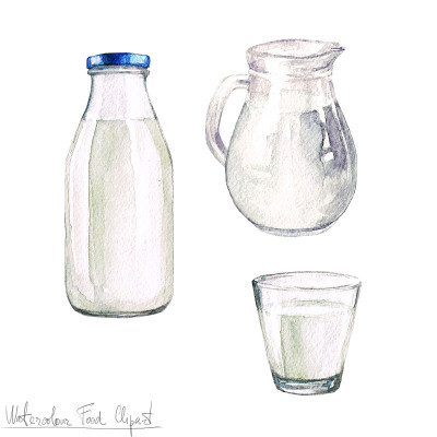 水彩食品剪报-乳制品和奶酪