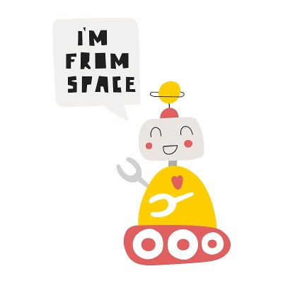 我来自太空。微笑的机器人。