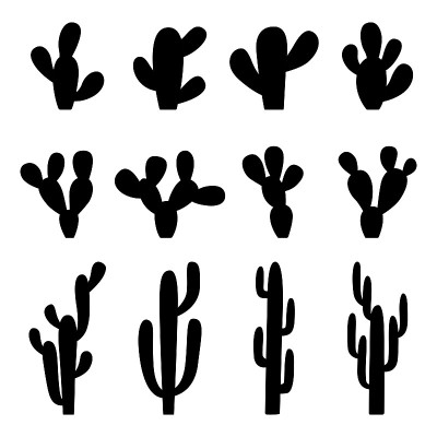 仙人掌的黑色剪影，矢量插图