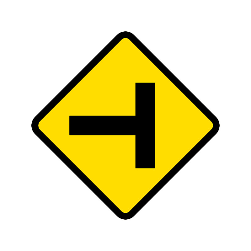 在孤立的背景上的警告标志道路。离开的迹象。